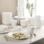 Gibson Home Ogalla 30 Piece Plates, Bowls, & Mugs Dinnerware Set - Service for 6 - White Porcelain W/Gold Band