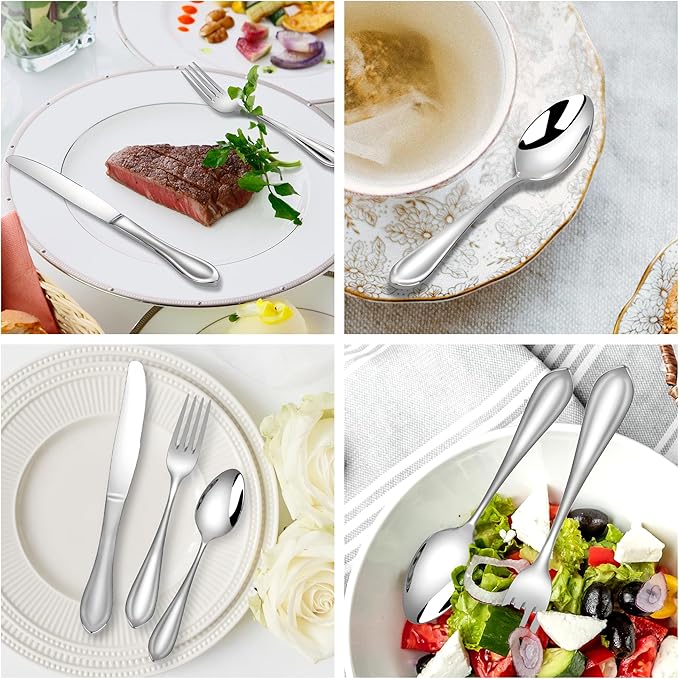 18/10 Stainless Steel Flatware, Heavy Duty Silverware Set for 8, Forged Thick Kitchen Silverware, Dishwasher Safe, Ideal for Gift