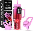 Coldest Tumbler with Handle and Straw - 100% Spill Proof Tumbler with Straw (3 Lids) - Stainless Steel Insulated Leakproof Tumblers for Women & Men - Cup Holder Friendly - 36 oz (Tulip Nova)