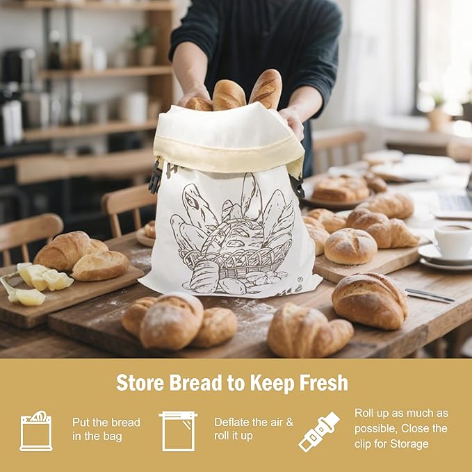 Reusable Bread Bags for Homemade, 12" X 17" Sour dough Bread Bags With Plastic Lined, 2 Pack Food Storage Bag to Keep Sourdough Fresh