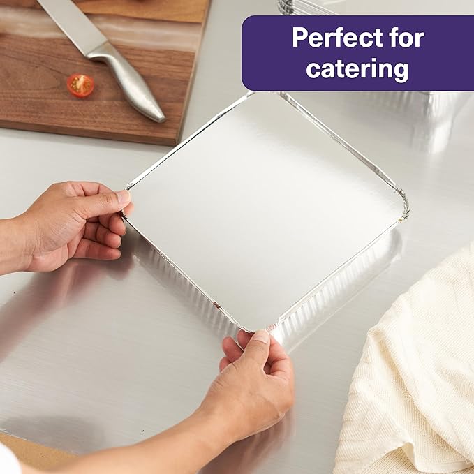MATANA 9x9 Aluminum Pans with Lids (25 Pack) Disposable Aluminum Trays - 9" Inch Square Foil Cake Baking Pans & Food Containers with Lids