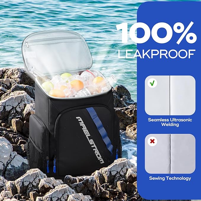 Maelstrom Backpack Cooler,36 Can Cooler Backpack,Soft Cooler Bag Insulated Leakproof,Lightweight Ice Chest Backpack,Travel Cooler Lunch Backpack for Camping,Hiking,Beach,Black