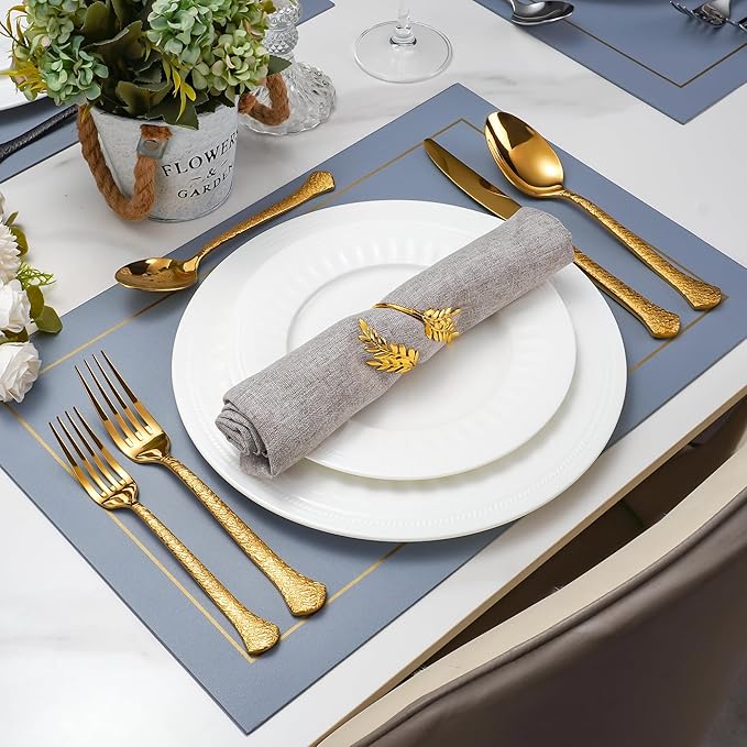 20-Piece Hammered Gold Silverware Set for 4, 18/10 Stainless Steel Flatware Set, Heavy Weight, Dishwasher Safe, Ideal for Wedding Gift