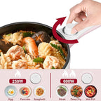 Dezin Hot Pot Electric with Steamer Upgraded, Non-Stick Sauté Pan, Rapid Noodles Electric Pot, 1.5L Mini Pot for Steak, Egg, Fried Rice, Ramen, Oatmeal, Soup with Power Adjustment