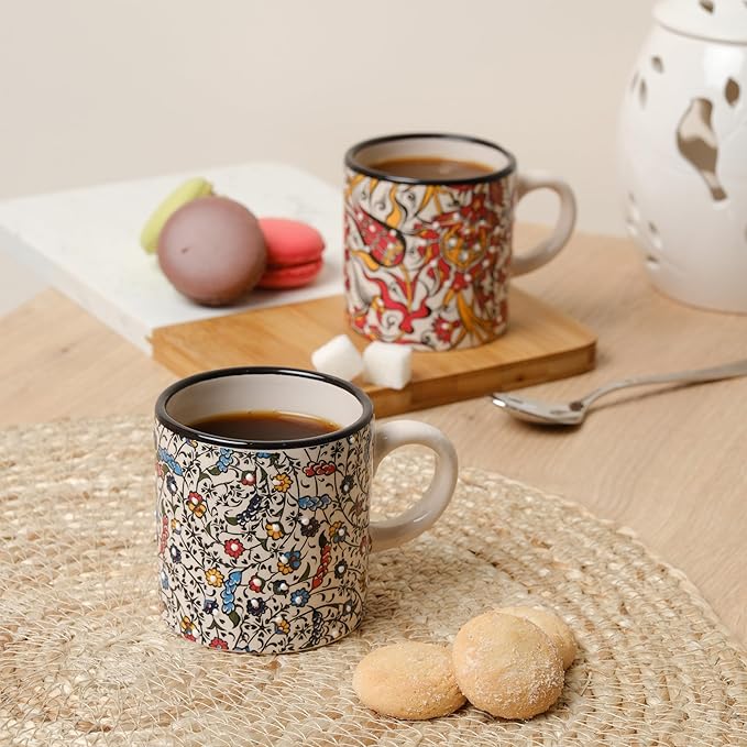 Ceramic Espresso Cups, 5 Oz Espresso Cups Set of 4, Handmade Espresso Cup, 2.75 Inch Espresso Mugs, Multicolor Demitasse Cups, Microwave & Dishwasher Safe Espresso Mugs, Coffe Mug (IZNIK CARNATION)