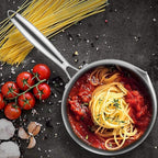 Tri-Ply Stainless Steel Sauce Pan with Steamer Basket & Strainer Glass Lid–Multi- Function Pot 2 QT- Modern Sleek Design–Safe,Chemical-Free & Stylish Cookware–Upgrade Your Kitchen with Healthy Cooking