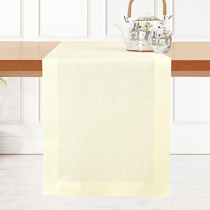 D'Moksha Homes Linen Cream Table Runner 72 Inches Long - 100% Pure Linen 14 x 72 Inch Table Runner for Dining, Summer, Fall and Halloween - Machine Washable