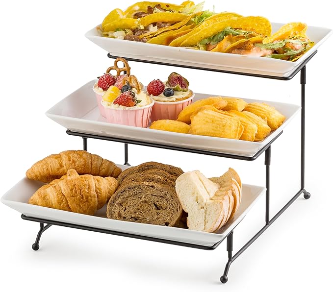 Gomakren 3 Tier Serving Trays Stand Porcelain Serving Platters 12 Inch White Serving Plates Dinner Platters for Appetizer Snack Fruit Cup Cake Server Tray Display Serving Dishes for Entertaining