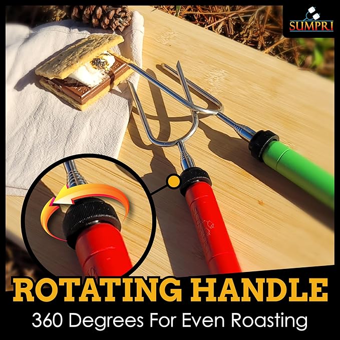 Smores Sticks For Fire Pit - Marshmallow Roasting Sticks For Campfire, Rotating Smore Sticks Set of 6 - Safe, Fun Telescoping Multicolored 34 Inch Hot Dog Sticks - SUMPRI Long Camping Skewers