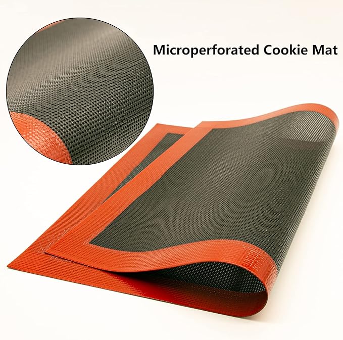 AMYONE Perforated Baking Mats, 2 PCS Eclair Silicone Mat for Half Sheet, Non-Stick Reusable Oven Liners for Making Bread/Pizza/Pastry/Cookie 11 5/8" x 16 1/2"