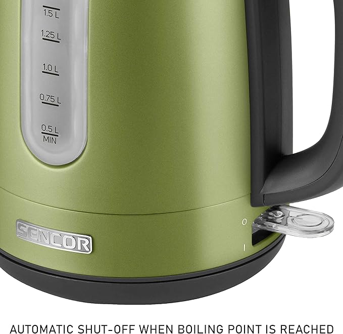 Sencor SWK1770GG 1.7L Stainless Steel Electric Kettle with Lid Safety Lock, Light Green