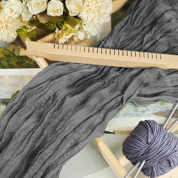 12 Pack Gery Cheesecloth Table Runner 10ft Boho Gauze Cheese Cloth Table Runner Rustic Sheer Runner 120 inch Long for Christmas Wedding Table Decorations