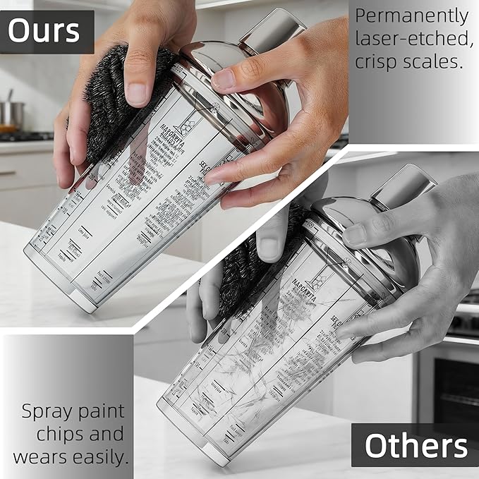 Glass Cocktail Shaker, with Recipes and Measurements 20oz, Built-in Strainer and Leakproof Seal, Clear Bar Tool for Margaritas, Martinis