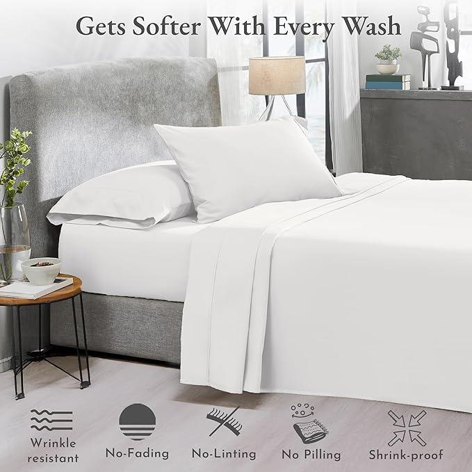 2-Pack Luxury Queen Sheet Sets - 400 Thread Count 100% Cotton Sateen - Extra Soft, Breathable & Cooling Sheets, Wrinkle Resistant, 2 Sets of Deep Pocket Bed Sheets - Antique White