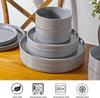 AmorArc Ceramic Dinnerware Set for 4 | Speckled Stoneware Plates and Bowls with unglazed terracotta | Scratch Resistant, Dishwasher & Microwave Safe Dishes Sets- 12-Pcs Gray