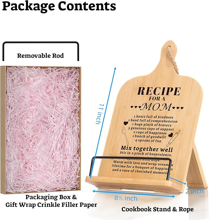 Happy Mothers Day Cookbook Stand, Mothers Gifts Adjustable Book Stand, Mother's Day Recipe Holder for Kitchen Counter, Kitchen Book Holder