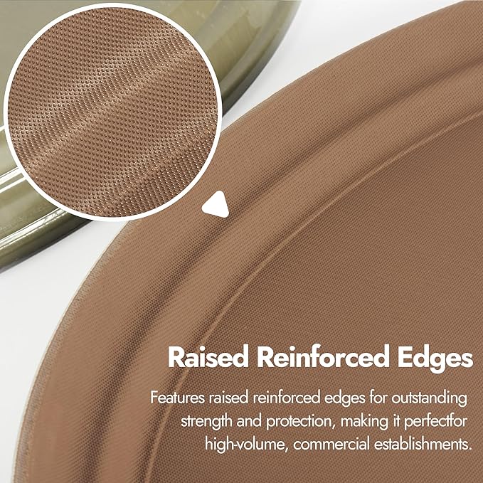 CURTA 2-Pack Restaurant Grade Non-Slip Tray, NSF, Oval 24-Inch x 29-Inch, Plastic Rubber Lined Round Serving Tray, Brown