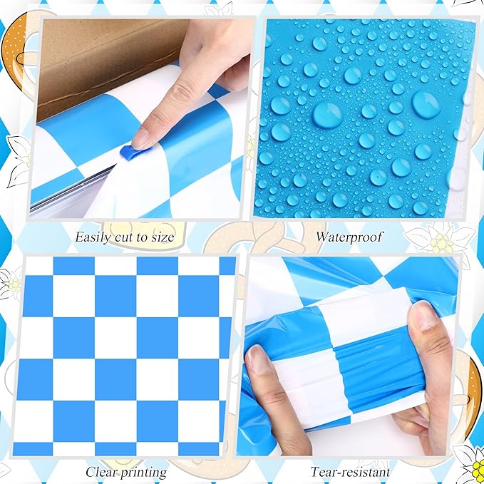 Tudomro 54 Inch x 100 FT Oktoberfest Tablecloth Roll, Oktoberfest Themed Party Supplies, Waterproof Plastic Blue and White Checkered Tablecloth for German Themed Birthday Party Decorations