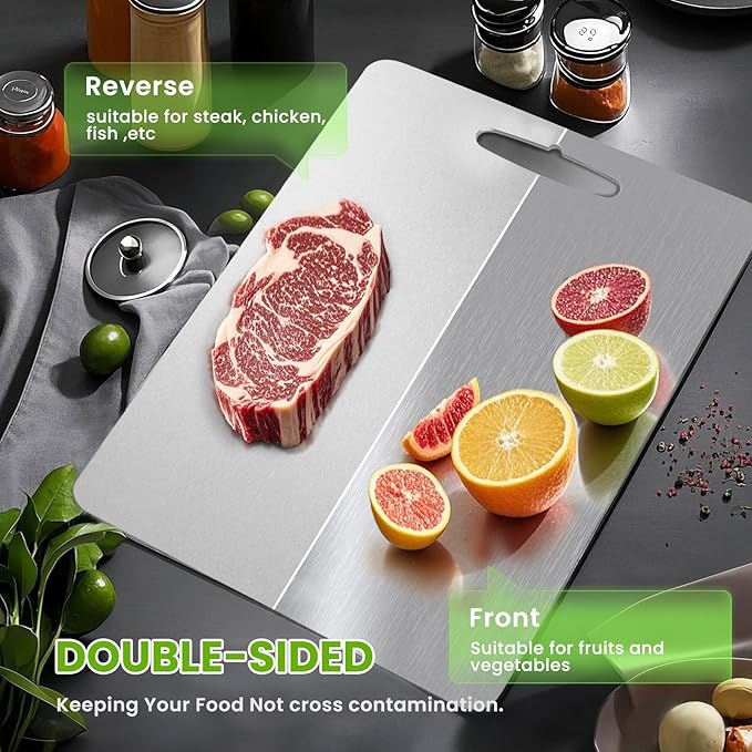 2 Pack Titanium Cutting Board, 2025 New Upgrade 100% Pure Titanium Cutting Boards for Kitchen, Hygiene & Durability Non Stick Chopping Board, Double sided Cutting Mat, Easy to Clean （M & L）