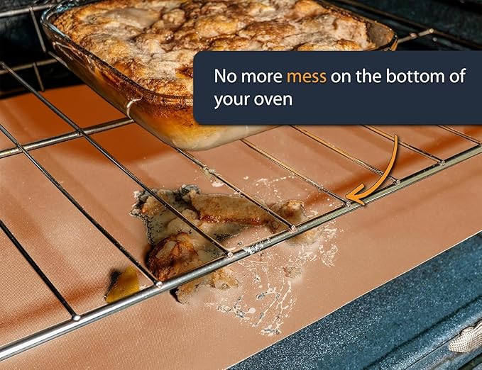 Oven Liners for Bottom of Oven - 2 Pack Large Heavy Duty Mats, 17”x25” Non-Stick Reusable Liner for Electric, Gas, Toasters, Grills - BPA & PFOA Free Kitchen Accessory to Keep It Clean (Copper)