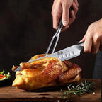 8 Inch Carving Knife & 7 Inch Fork Set, Professional Japanese High Carbon Steel Razor Sharp Butcher Brisket Slicing Knife Set for Meat Cutting, BBQ