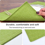 Green Cloth Placemats Set of 6 - Easy to Clean Fabric Table Placemats - Machine Washable Placemats- Heat Resistant Non-Slip Table Mats (Grass Green, 6)