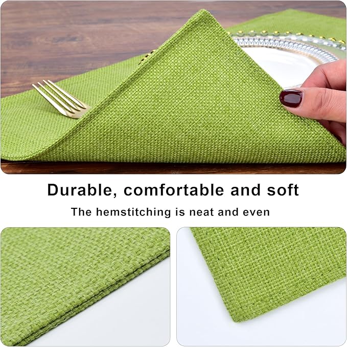 Green Cloth Placemats Set of 8 - Easy to Clean Fabric Table Placemats - Machine Washable Placemats- Heat Resistant Non-Slip Table Mats (Grass Green, 8)
