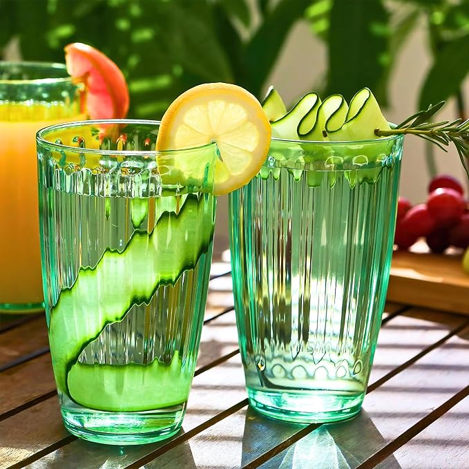 Kate Aspen Teal Fluted Plastic Drinking Glasses Set of 8, 21 oz, Acrylic Glasses Drinkware, Plastic Cups Reusable for Iced Water, Cocktails, Lemonade, BPA-Free Acrylic Glasses Drinkware