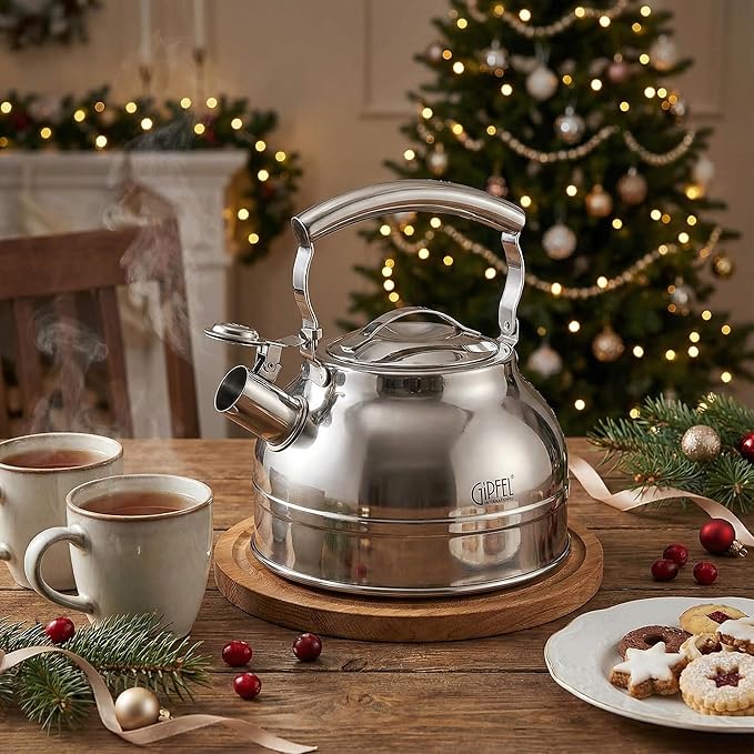 GIPFEL INTERNATIONAL Whistling Tea Kettle Stovetop - Food Grade Stainless Steel Teapot for Stove Top with Ergonomic Handle for Gas, Induction, Electric Stovetops 2.3 Quart