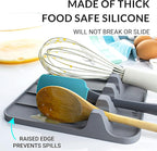 Silicone Utensil Rest and Spoon Holder, Heat Resistant Kitchen Spoon Rest for Multiple Utensils, Dishwasher Safe Drip Pad for Spatulas, Tongs, Ladles, and Spoons (Cool Gray)