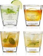 TRUE Cocktail Rocks Glasses with Recipes for Old Fashioned, Mojito, Mint Julep & Caipirinha, Old Fashioned Glasses, Bar Glassware, 8.5 oz, Set of 4