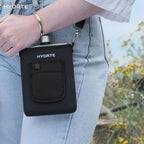 Travel Water Bottle | Flat With Strap | Leak Proof Slim for Travel | BPA Free Flask | Ultimate Square With Sleeve 18 oz (Nero Black)