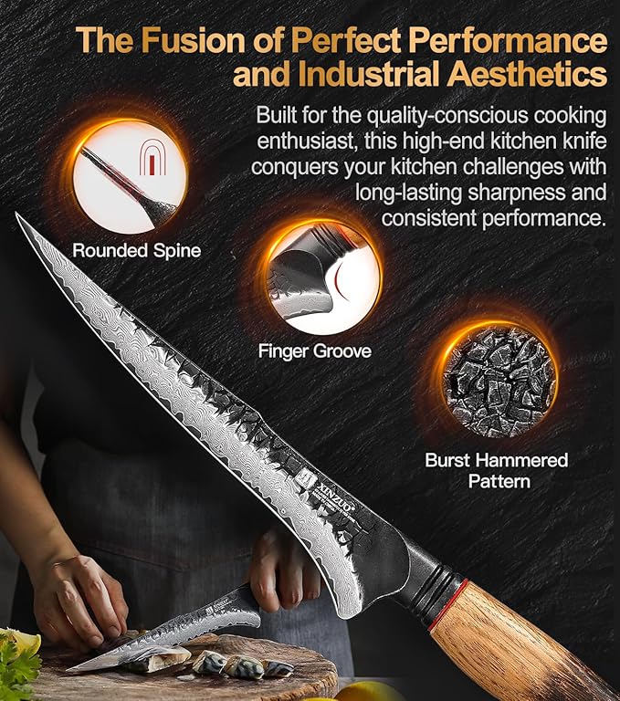 XINZUO 7.5 Inch Fillet Knife For Fish,Damascus Super Steel Boning Knife For Meat Chicken Cutting, Professional Sharp Kitchen Fishing Fillet Knife With Ergonomic Handle