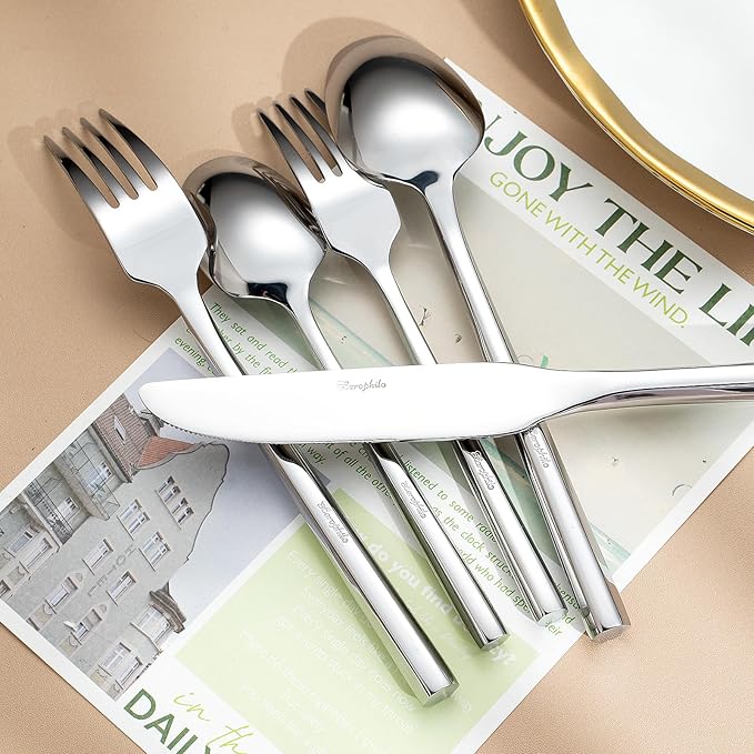 Silverware Set,Zerophilo Flatware Set with Hexagon Handle 20 Pieces 18/0 Stainless Steel Cutlery Set for 4 Mirror Polished,Dishwasher Safe