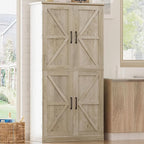 IRONCK Kitchen Pantry Storage Cabinet 72.8" H, 4 Barn Doors with Storage Rack, 4 Adjustable Shelves, Freestanding Cupboard for Dining Room Living Room, Laundry, Rustic Maple