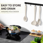 Herogo Silicone Cooking Utensils Set, 7-Piece Kitchen Utensils Set, Heat Resistant Cooking Gadget Tools Slotted Turner, Spoon, Soup Ladle, Pasta Server, Spatula, Tongs for Nonstick Cookware, Khaki