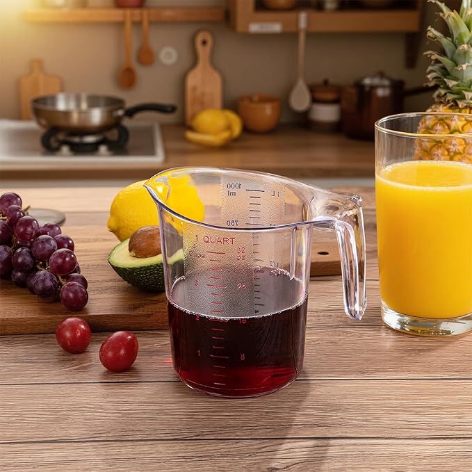 DaYammi Measuring Cups 4-Piece, Unbreakable Food-Grade Plastic Measuring Cup for Dishwasher, 1/2/4/8-Cup Nesting Liquid Measuring Cups for Prepping, Baking, Cooking, Readable Markings, Clear