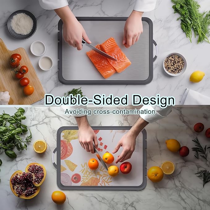 Titanium Cutting Board - New Titanium Cutting Boards for Kitchen Double Sided Non Toxic Titanware Cutting Board, Ideal Charcuterie & Chopping for Meat, Cut Easy Clean Chopping Board (14"L x 10"W)