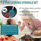 Silicone Cooking Utensils Set, E-far 14-Piece Blue Kitchen Utensils Set with Holder, Kitchen Tools Spatulas with Stainless Steel Handle for Non-stick Cookware, Heat Resistant & Dishwasher safe