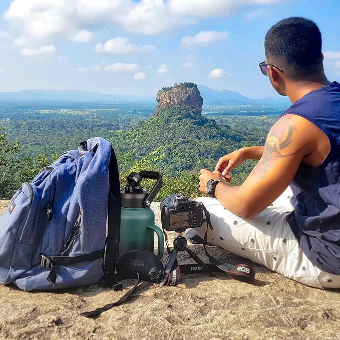 BJPKPK 87oz Insulated Water Bottle with Handle, Large Dishwasher Safe 2/3 Gallon Water Bottle, BPA Free Water Jug, Wide Mouth Metal Water Bottle with Anti-slip Bottom, Army Green & Black