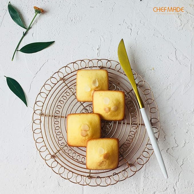CHEFMADE Financier Cake Pan, 12-Cavity Non-Stick Square Muffin Pan Biscuits Cookies Bakeware for Oven Baking (Champagne Gold