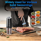 Rechargeable Gravity Electric Salt and Pepper Grinder Set with LED Light, Type-C Fast Charging, Adjustable Coarseness, Large Capacity Grinder for Kitchen, Restaurant & Outdoor, (2 Pack)