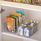 Vtopmart 2 Pack Food Storage Organizer Bins, Clear Plastic Bins for Pantry, Kitchen, Fridge, Cabinet Organization and Storage, 4 Compartment Holder Packets, Snacks, Pouches, Spice Packets