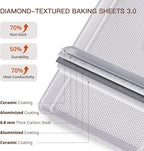 HONGBAKE 3 Pack Nonstick Ceramic Baking Sheet Pan Set for Oven, Non-Toxic Half/Quarter/Jelly Roll Pans with Diamond Texture, Heavy Duty 0.8mm Aluminized Steel Cookie Trays for Cooking, Light Grey