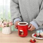 BSTKEY 280ML Ceramic Butter Warmer Set with 2 Forks, Fondue Pot Melting Pot Set, Melt Hot Pot Bowl Set for Cheese Chocolate Butter Caramel (Red)