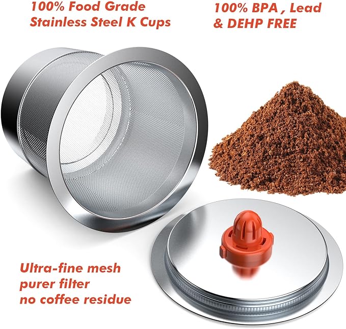 Reusable K Cups and Coffee Pods,Universal Stainless Steel K Cups for Keurig 2.0 and 1.0 Coffee Makers Machine Non-BPA(2 pack)