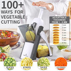 ONCE FOR ALL Safe Mandoline Slicer 5 in 1 Vegetable Chopper Food Potato Cutter, Strips Julienne Dicer Adjustable Thickness 0.1-8 mm Kitchen Chopping Artifact Fast Meal Prep (Gray)
