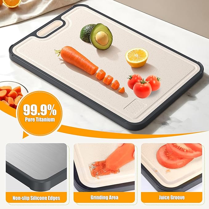 QUENTRO Titanium Cutting Board – Double Sided Chopping Board – Easy to Clean, Dishwasher Safe – Ideal for Kitchen, BBQ, Camping & Outdoor Use – 15.15”×10.43”