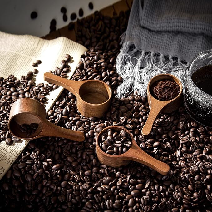 6 Pack Acacia Wood Coffee Scoops, Small Wooden Coffee Spoons for Jars and Containers Set of 6 Tablespoon Bean Scoop Cute Coffee Beans Measuring Scoop for Cooking Bath Salt,