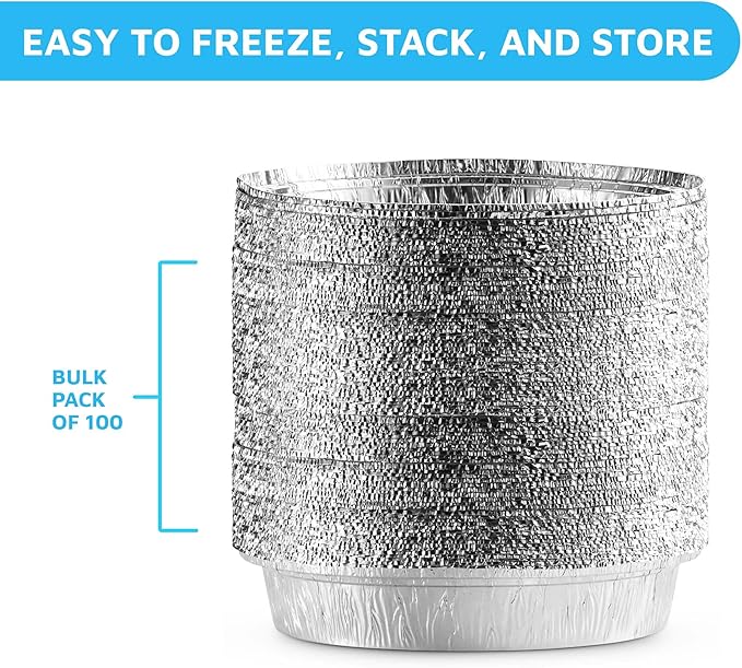 MontoPack 9” Round Aluminum Foil Pans with Clear Lids | Disposable Containers with Straight Walls for Storing, Baking, Meal Prep & Reheating | Freezer & Oven Safe, Recyclable (100 Pack)